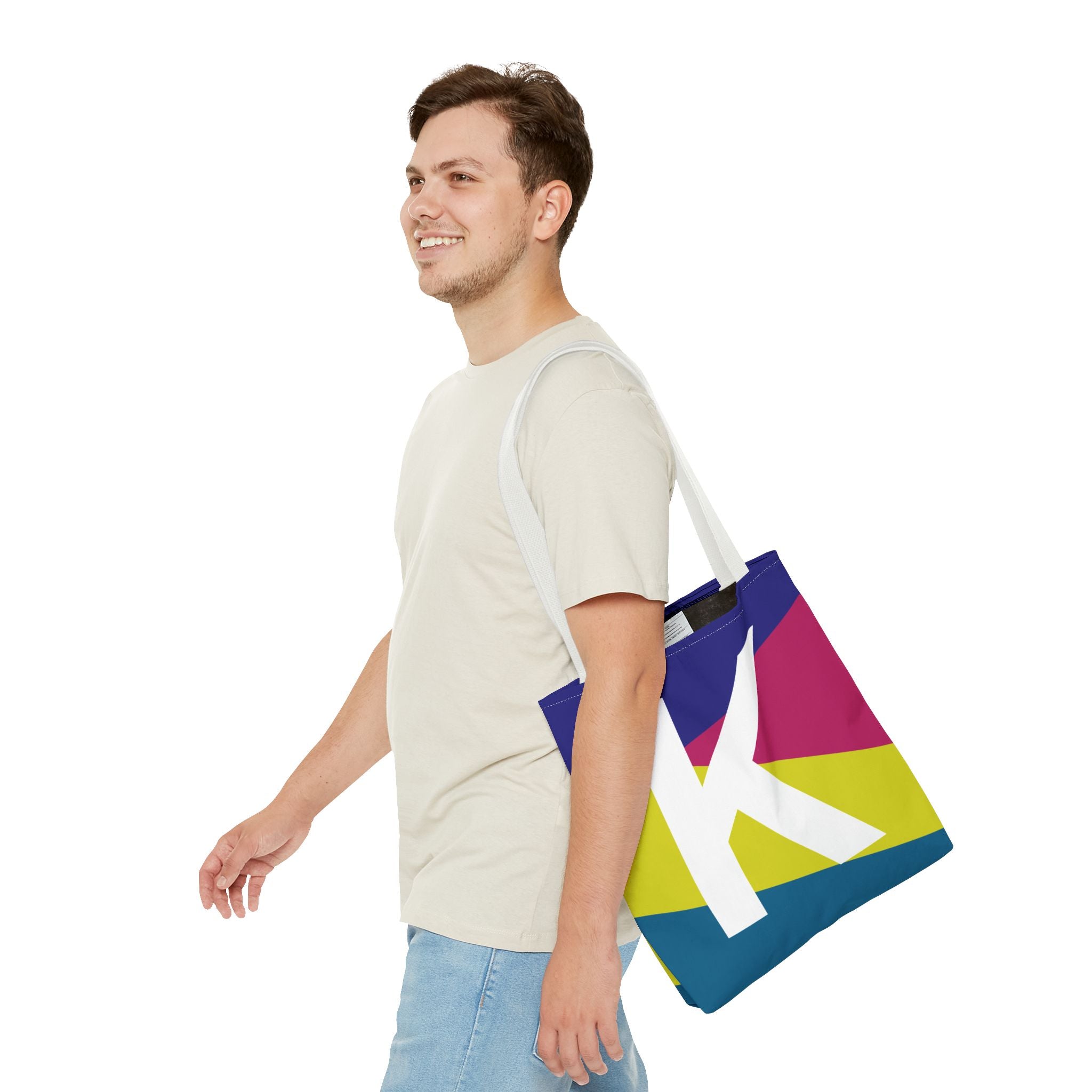 Monogram 'K' Colorblock Tote Bag — Personalized Initial K Shoulder Tote
