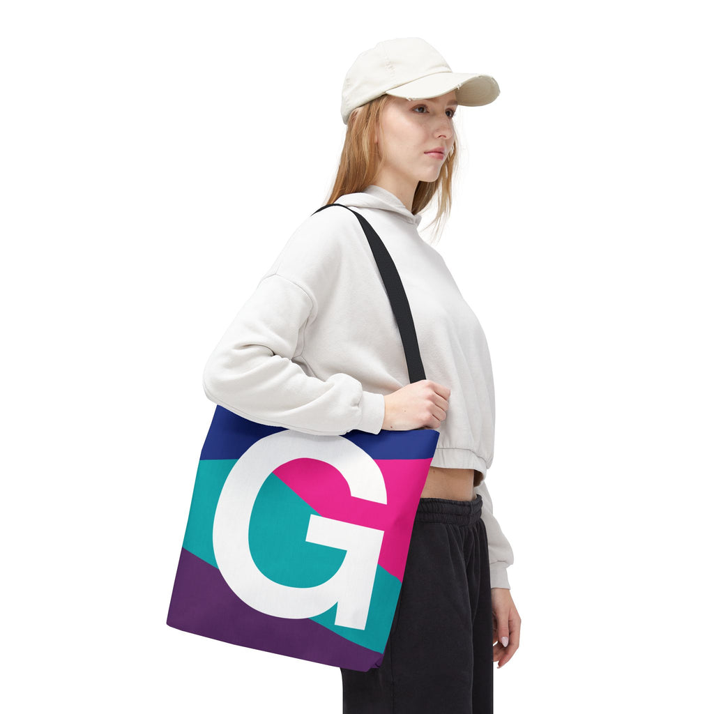 Monogram 'G' Colorblock Tote Bag — Personalized Initial G Shoulder Tote