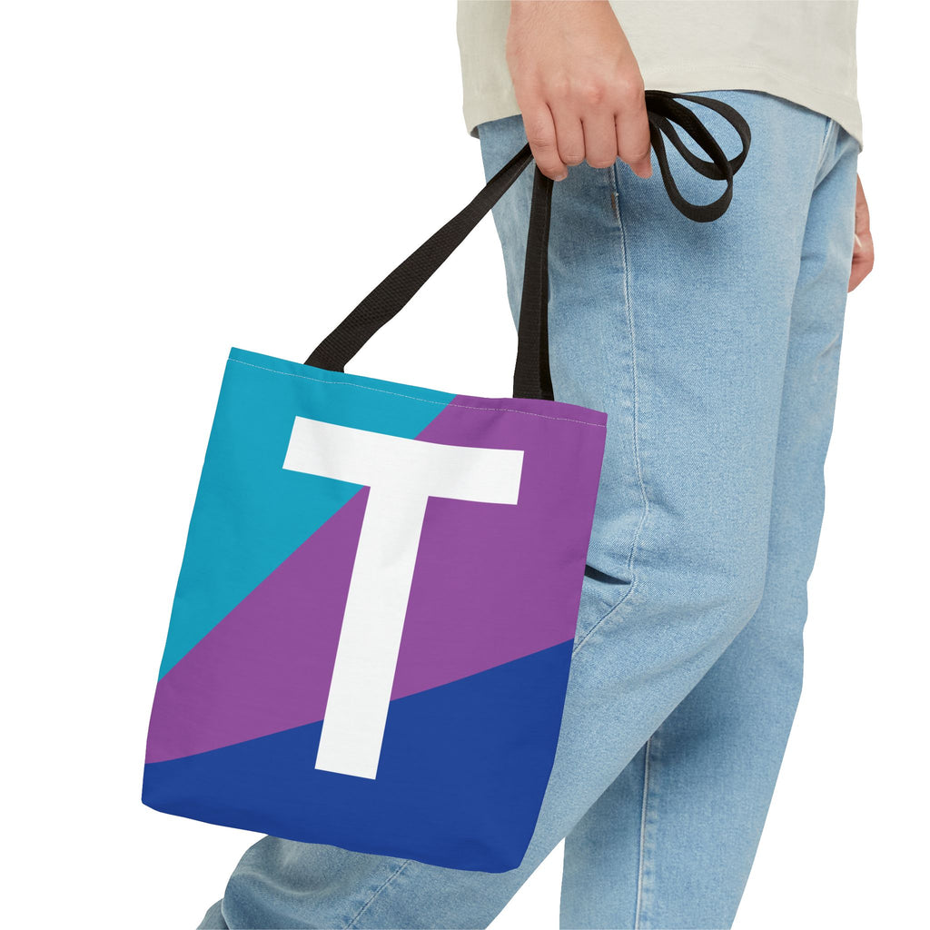 Monogram 'T' Colorblock Tote Bag — Personalized Initial T Shoulder Tote
