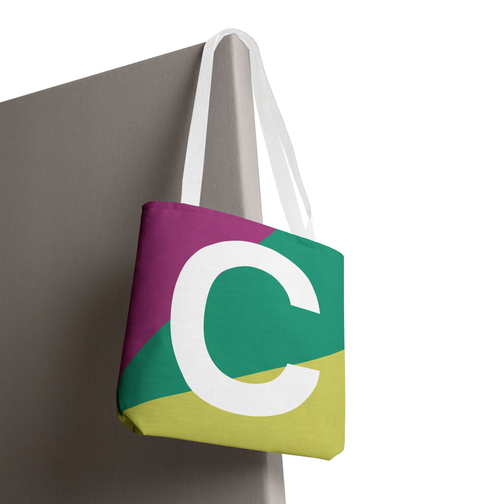 Monogram 'C' Colorblock Tote Bag — Personalized Initial C Shoulder Tote
