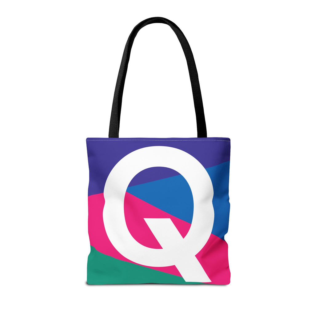 Monogram 'Q' Colorblock Tote Bag — Personalized Initial Q Shoulder Tote