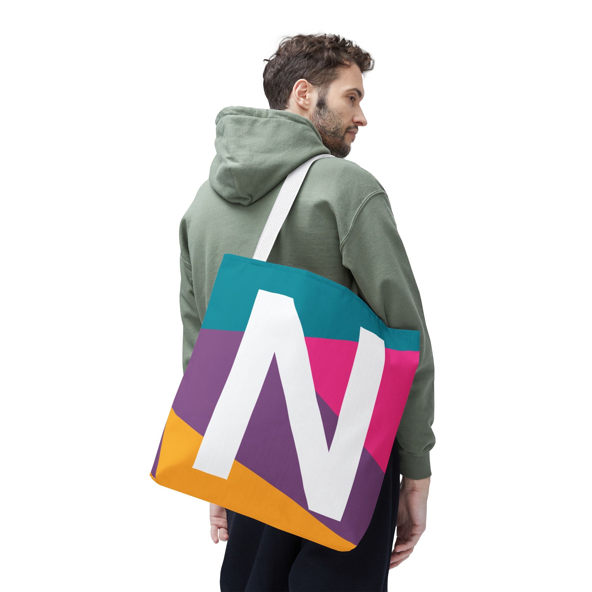 Monogram 'N' Colorblock Tote Bag — Personalized Initial N Shoulder Tote