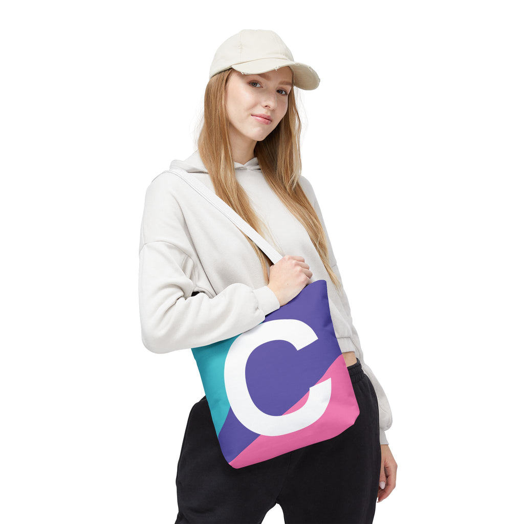 Monogram 'C' Colorblock Tote Bag — Personalized Initial C Shoulder Tote