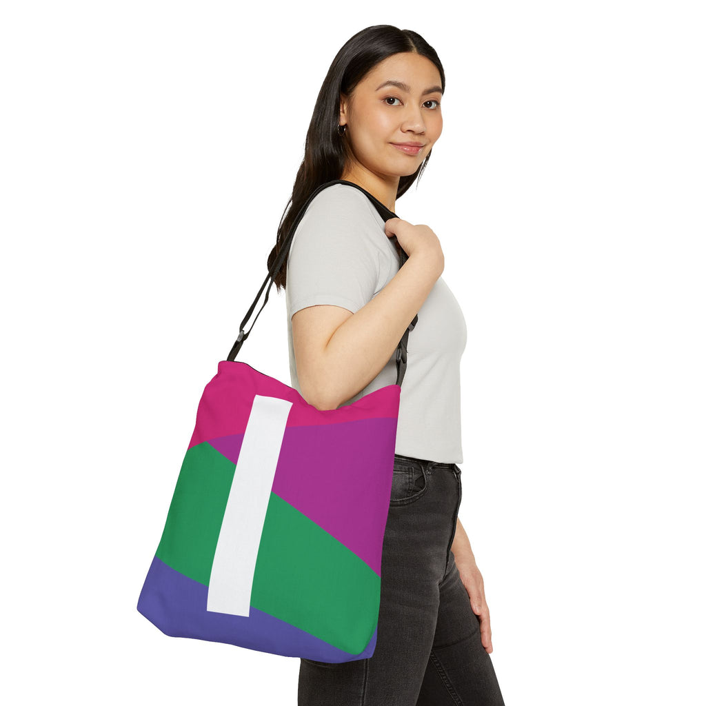 Initial Letter 'I' Colorblock Adjustable Tote Bag — Monogram Alphabet Shoulder Bag