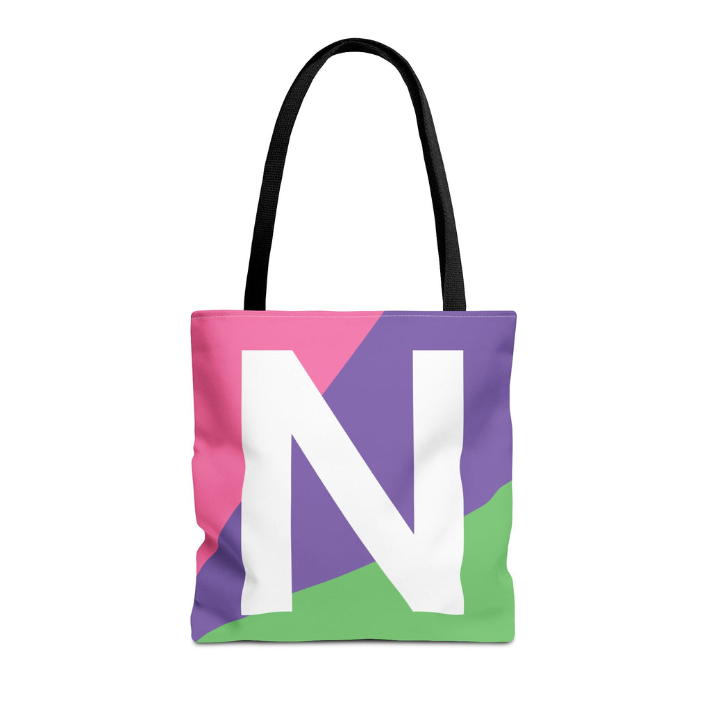 Monogram 'N' Colorblock Tote Bag — Personalized Initial N Shoulder Tote