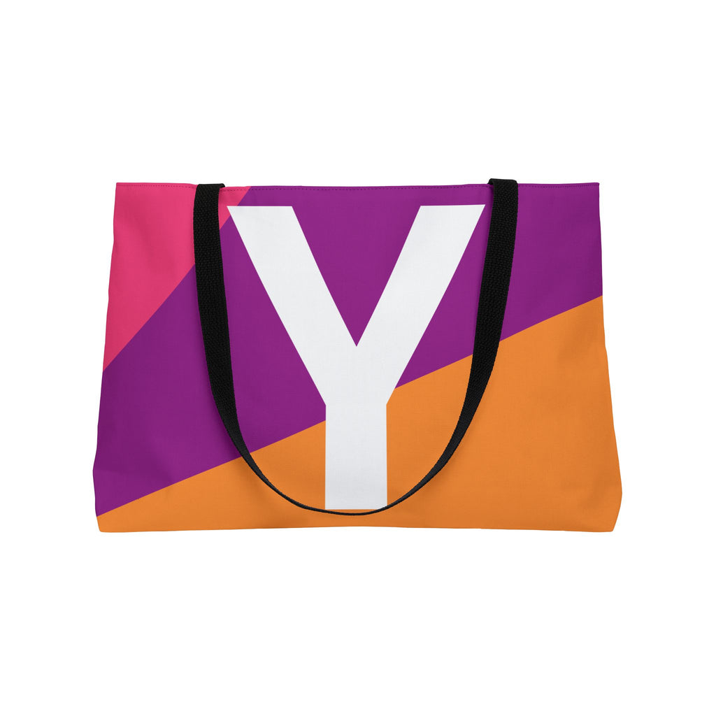 Personalized 'Y' Colorblock Tote Bag — Monogram Weekender Tote