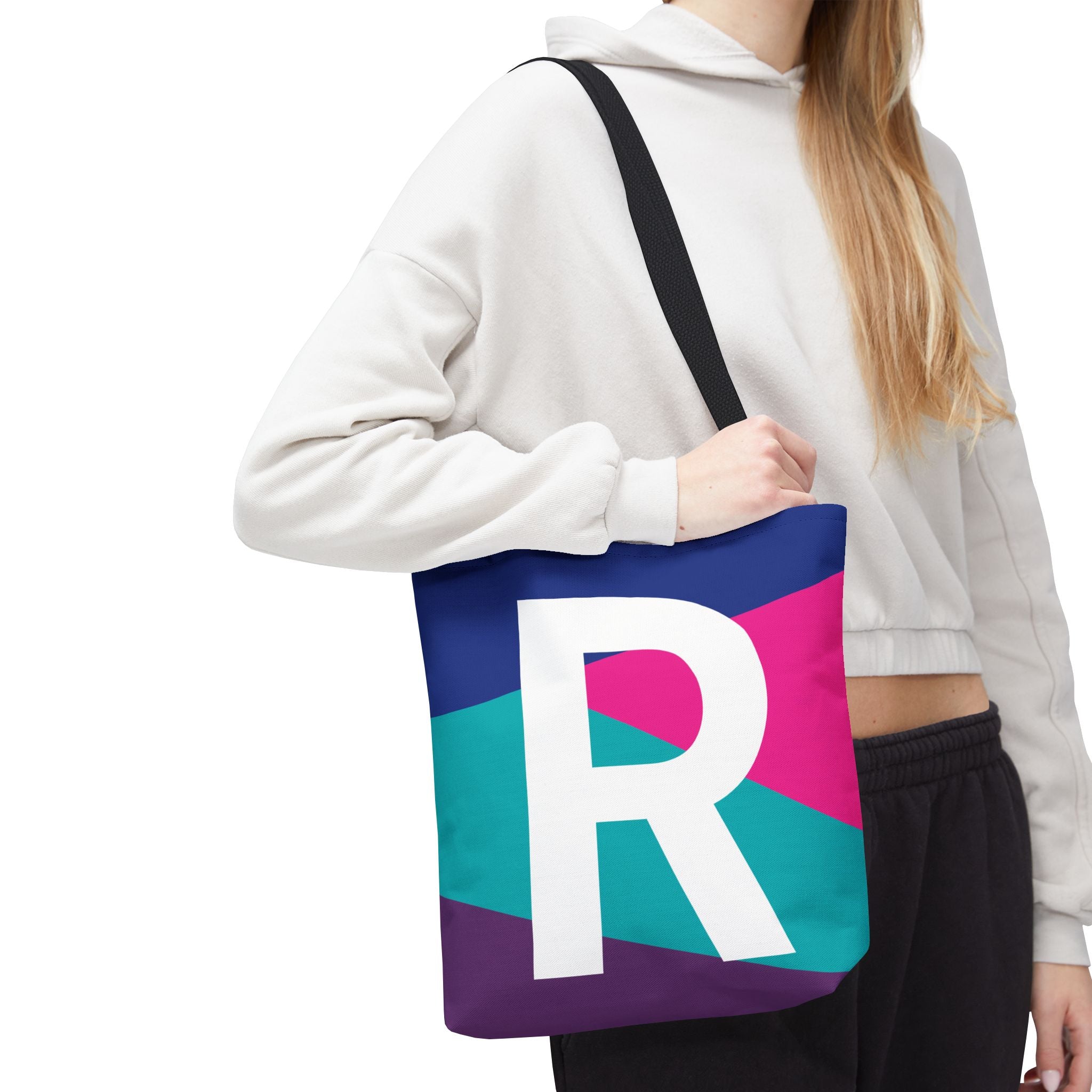 Monogram 'R' Colorblock Tote Bag — Personalized Initial R Shoulder Tote