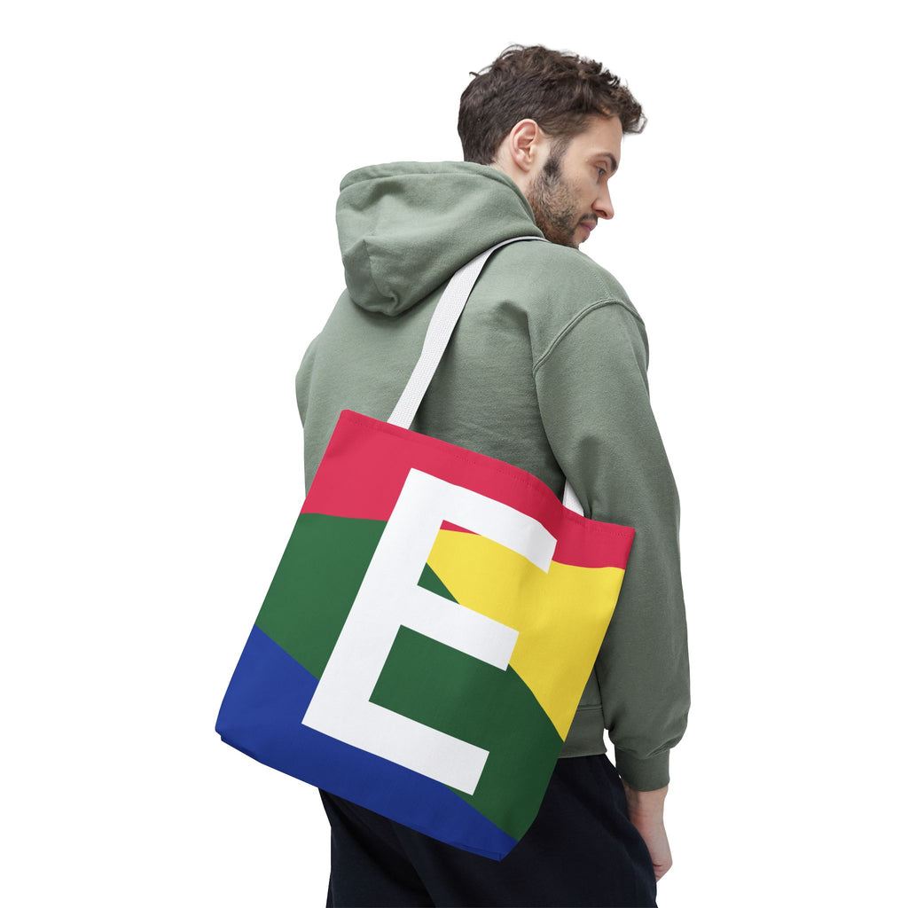 Monogram 'E' Colorblock Tote Bag — Personalized Initial E Shoulder Tote