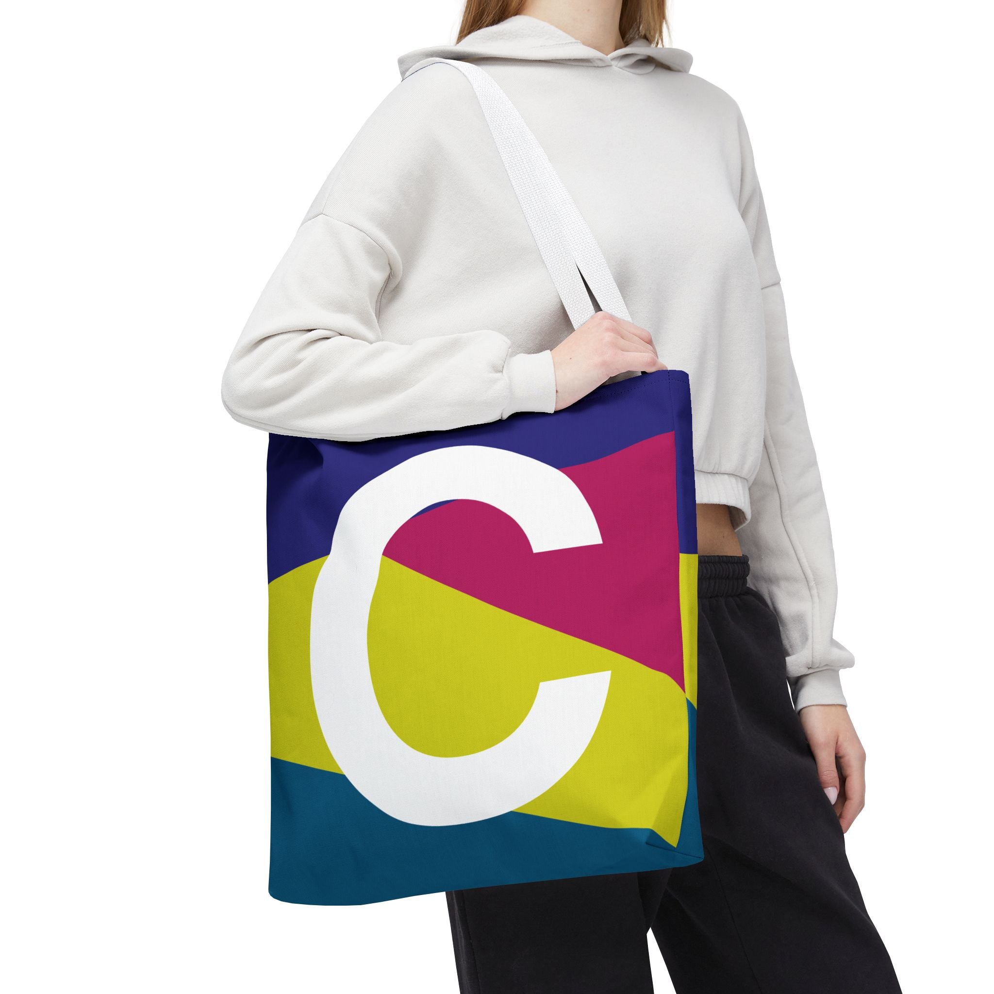 Monogram 'C' Colorblock Tote Bag — Personalized Initial C Shoulder Tote