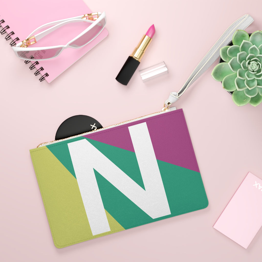 Monogram 'N' Colorblock Clutch Bag — Bold Geometric Wristlet for Everyday & Gifts