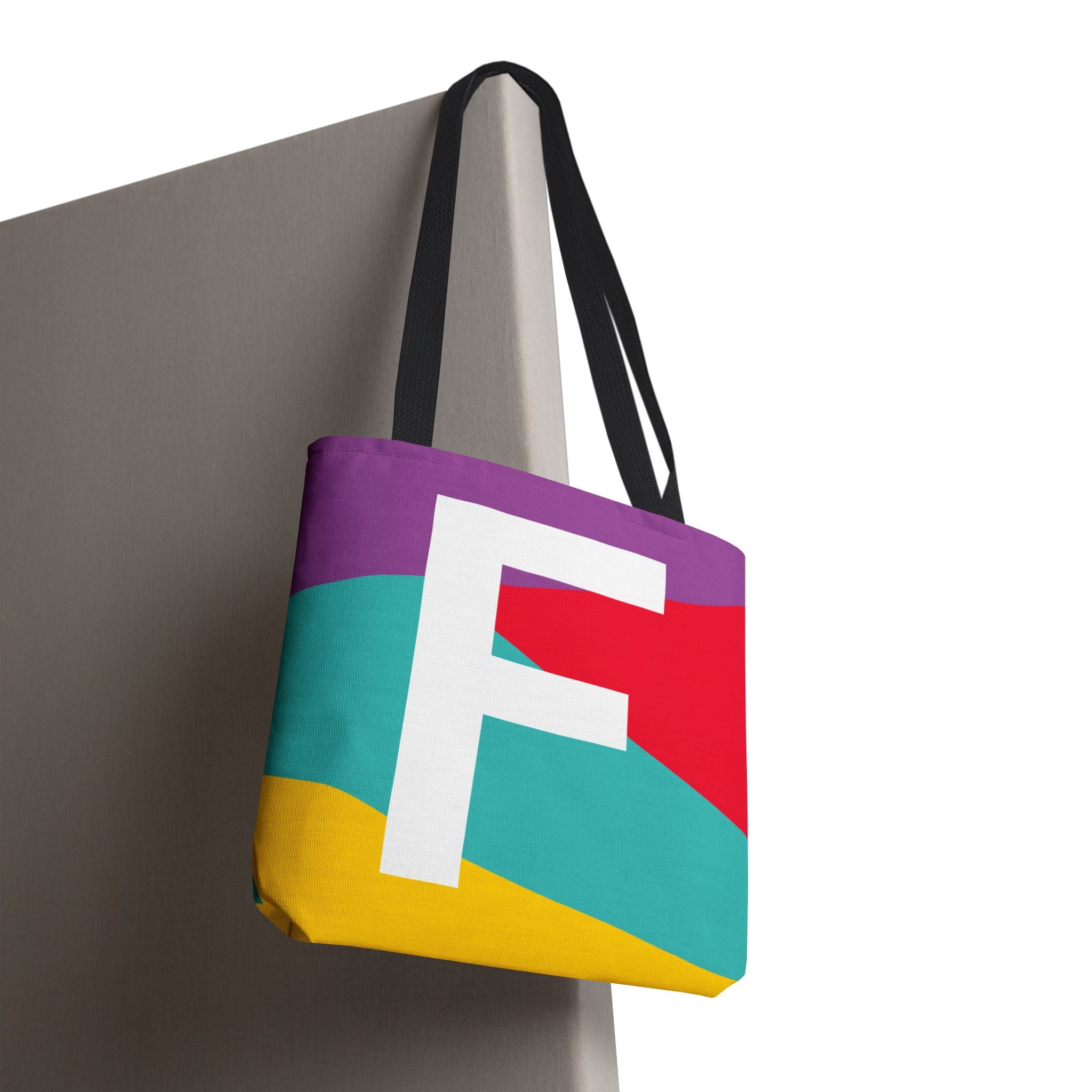 Monogram 'F' Colorblock Tote Bag — Personalized Initial F Shoulder Tote