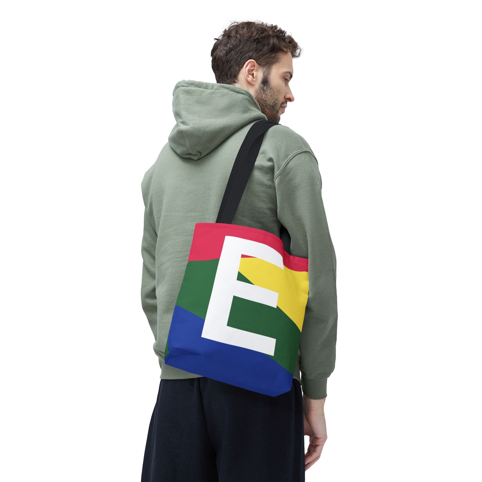 Monogram 'E' Colorblock Tote Bag — Personalized Initial E Shoulder Tote