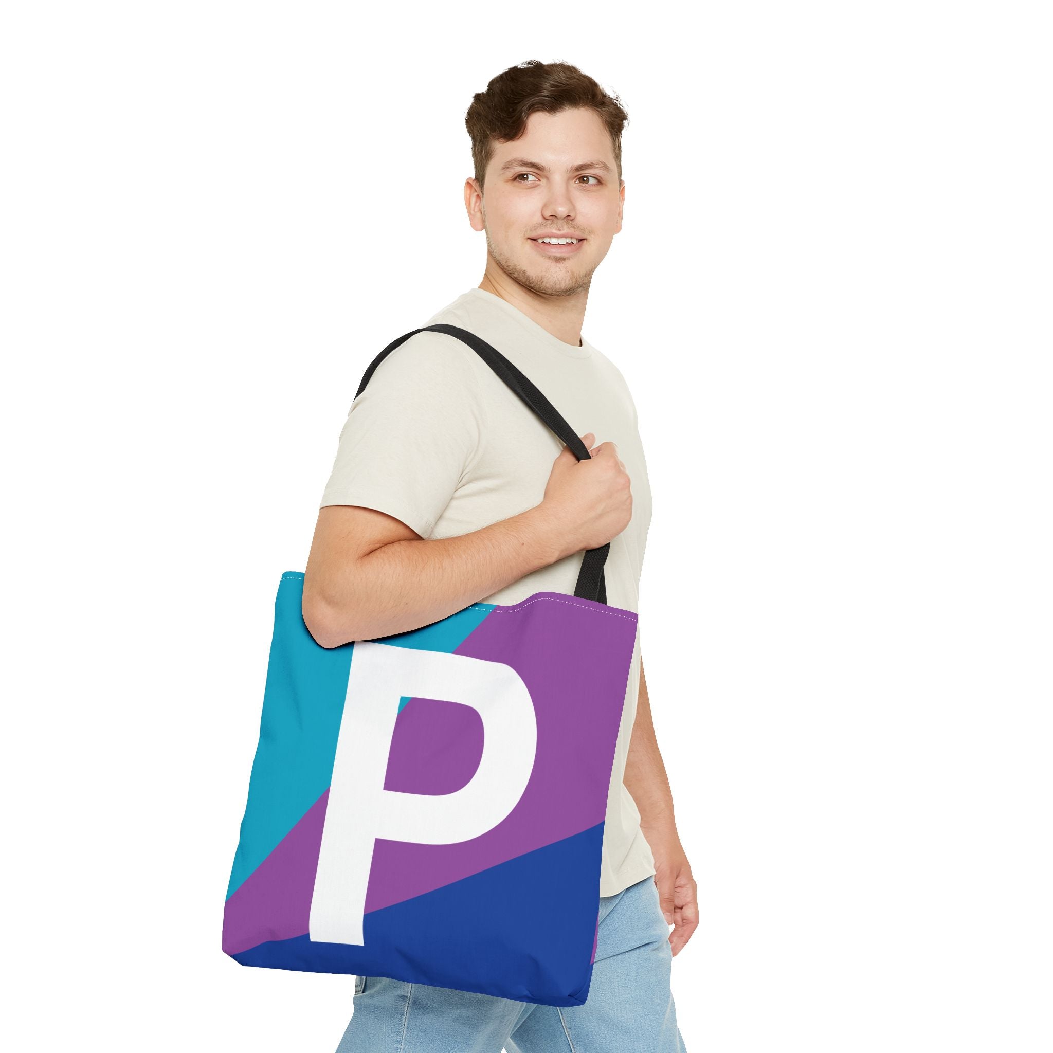 Monogram 'P' Colorblock Tote Bag — Personalized Initial P Shoulder Tote