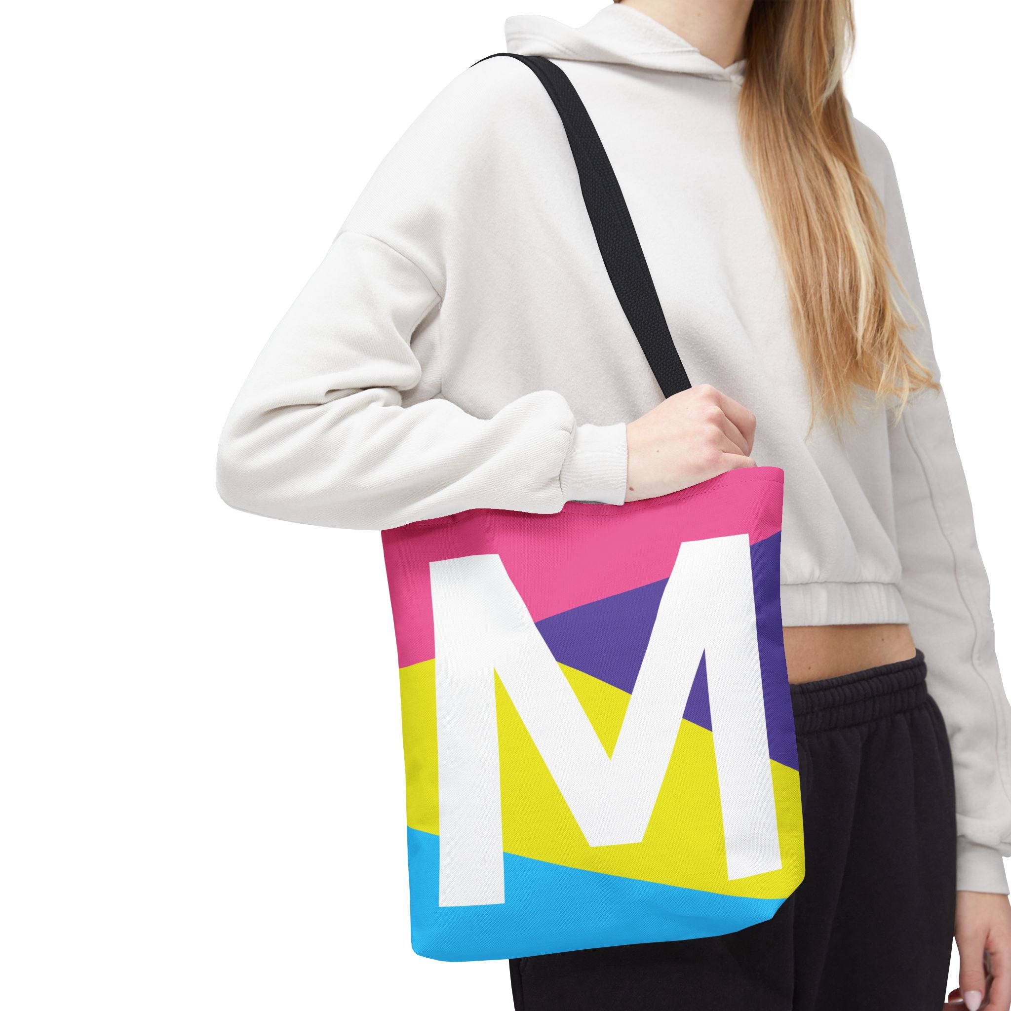 Monogram 'M' Colorblock Tote Bag — Personalized Initial M Shoulder Tote