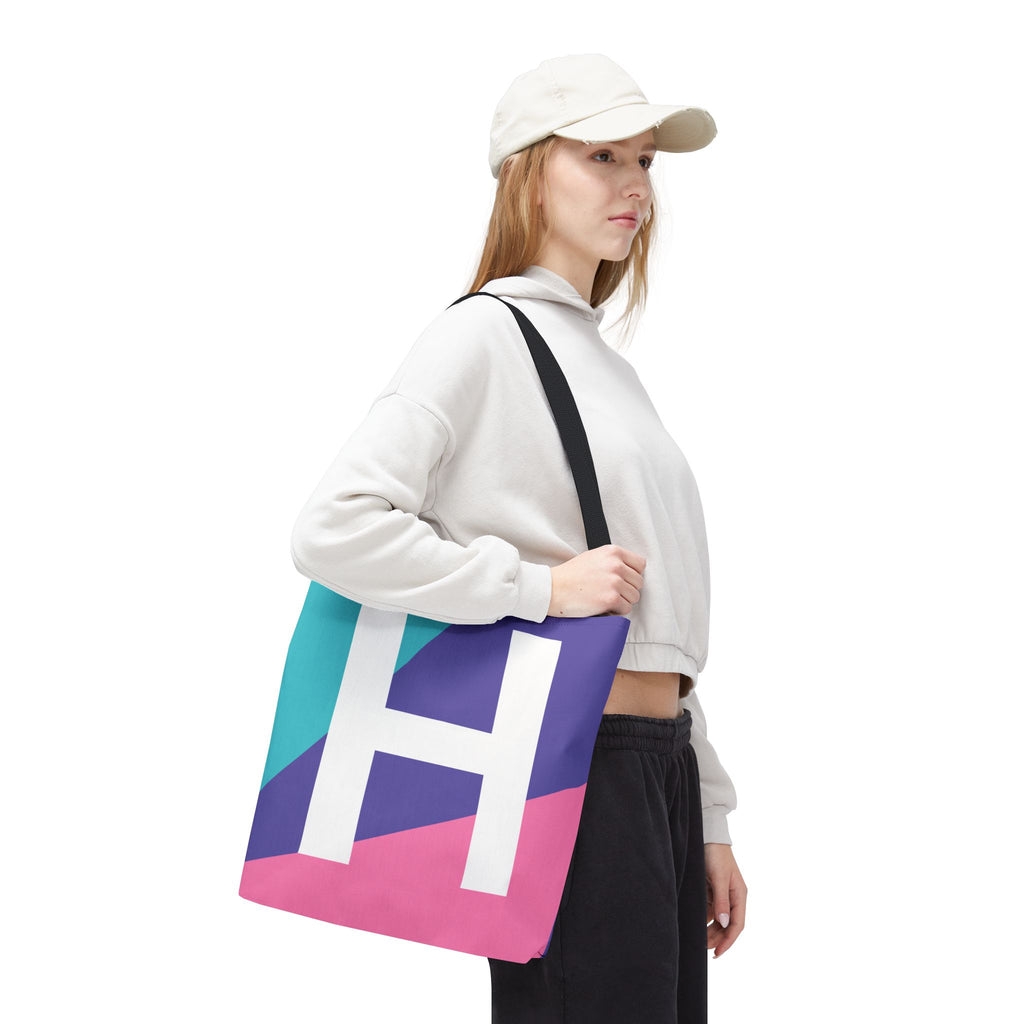 Monogram 'H' Colorblock Tote Bag — Personalized Initial H Shoulder Tote