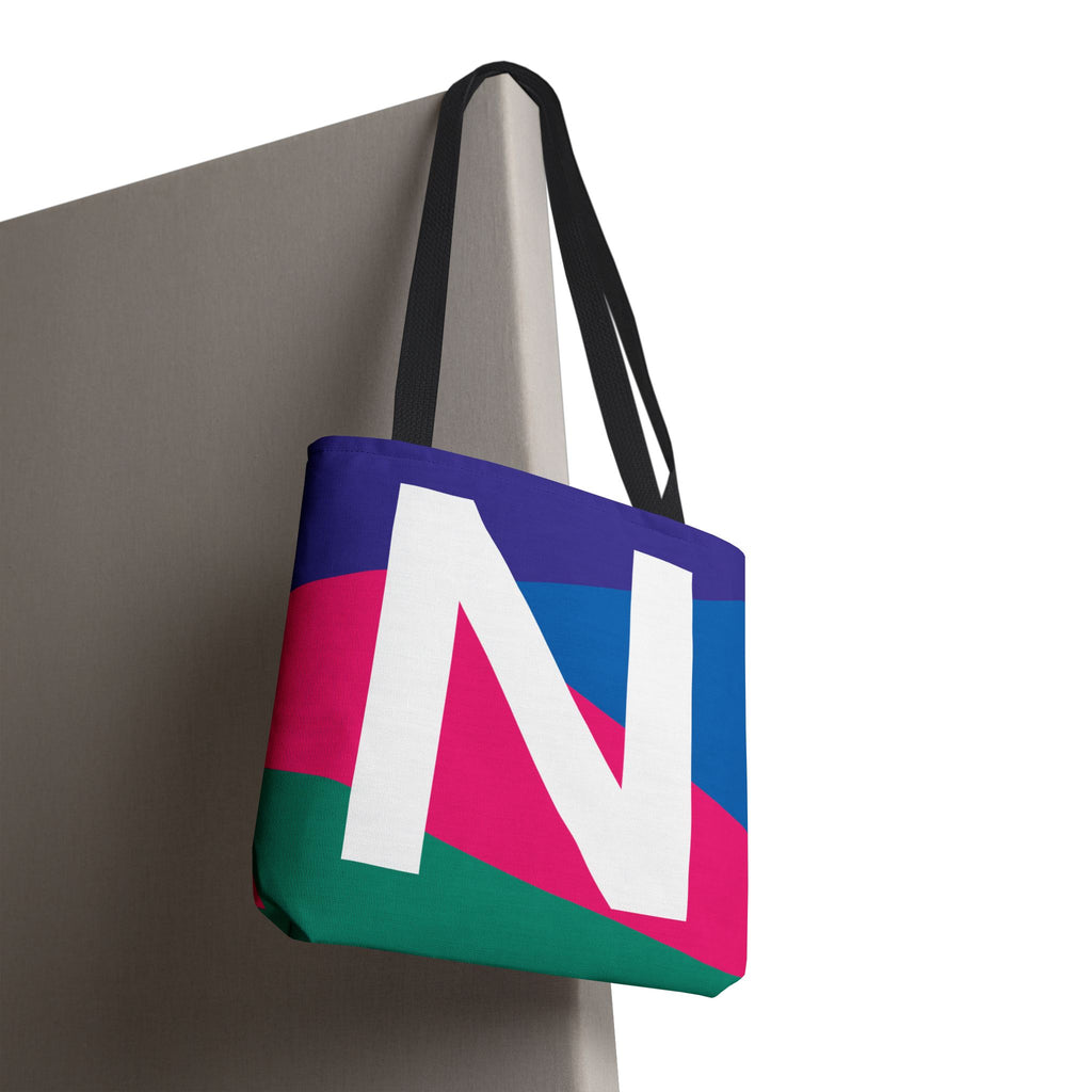 Monogram 'N' Colorblock Tote Bag — Personalized Initial N Shoulder Tote