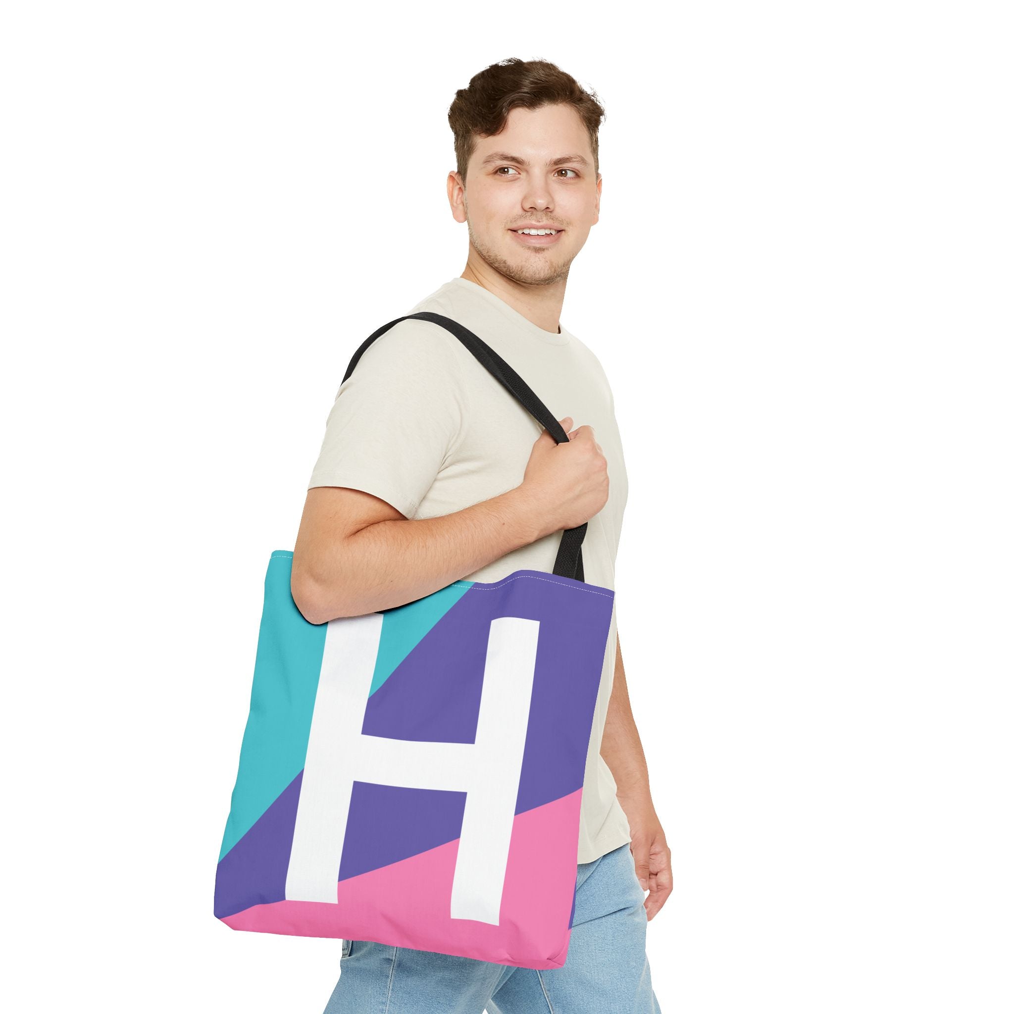 Monogram 'H' Colorblock Tote Bag — Personalized Initial H Shoulder Tote