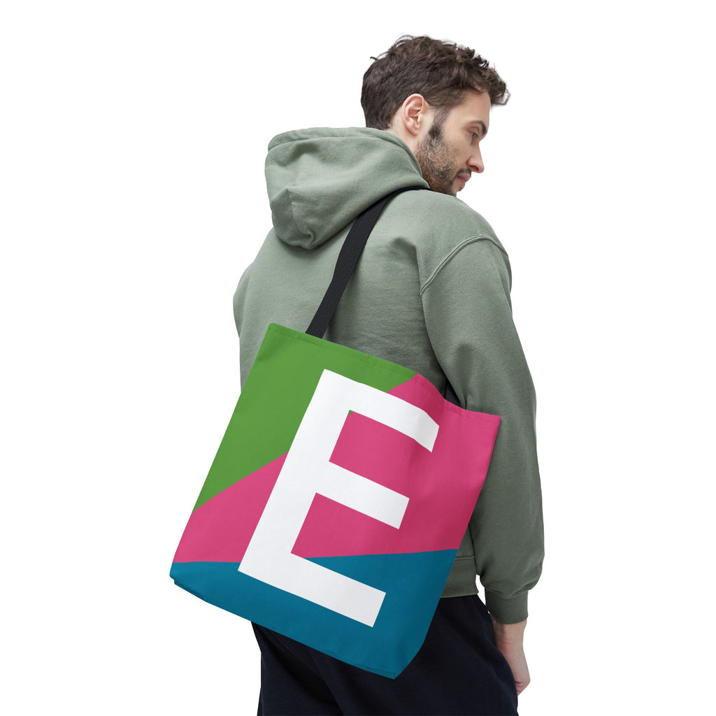 Monogram 'E' Colorblock Tote Bag — Personalized Initial E Shoulder Tote