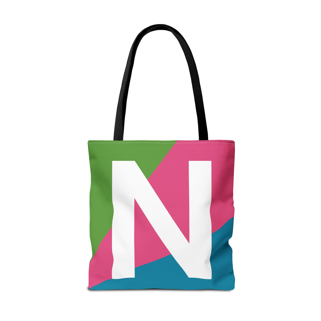 Monogram 'N' Colorblock Tote Bag — Personalized Initial N Shoulder Tote