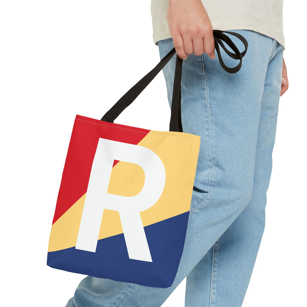 Monogram 'R' Colorblock Tote Bag — Personalized Initial R Shoulder Tote