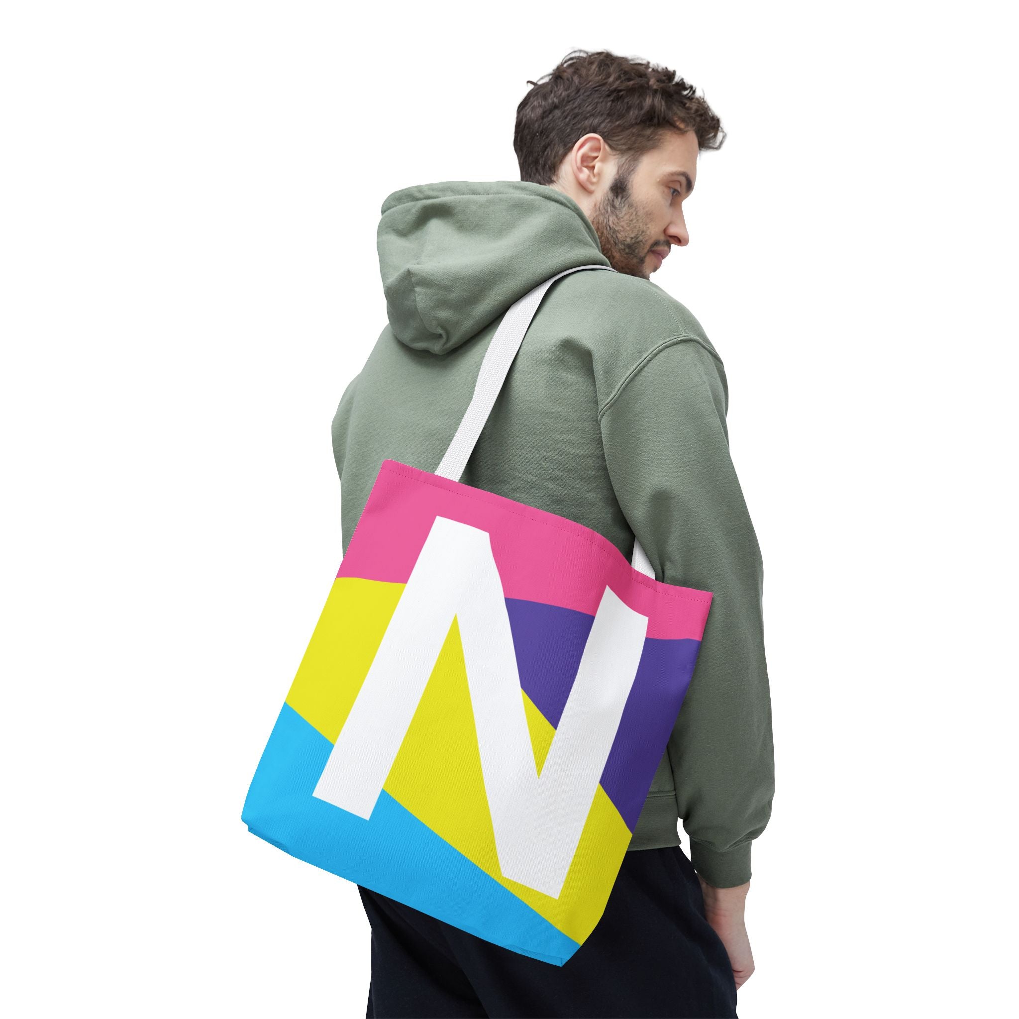 Monogram 'N' Colorblock Tote Bag — Personalized Initial N Shoulder Tote
