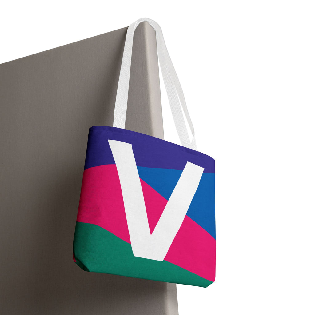 Monogram 'V' Colorblock Tote Bag — Personalized Initial V Shoulder Tote