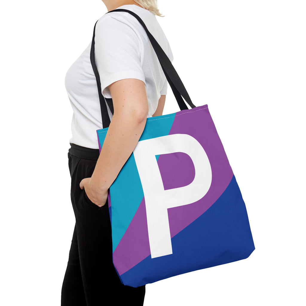 Monogram 'P' Colorblock Tote Bag — Personalized Initial P Shoulder Tote