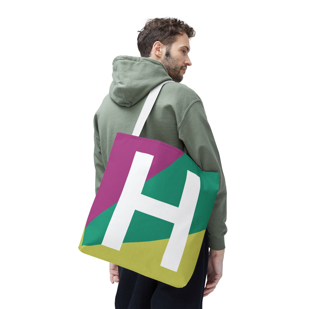 Monogram 'H' Colorblock Tote Bag — Personalized Initial H Shoulder Tote