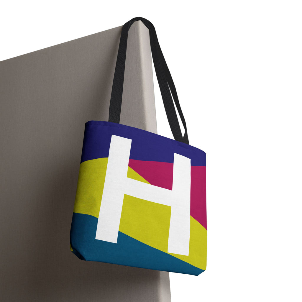 Monogram 'H' Colorblock Tote Bag — Personalized Initial H Shoulder Tote