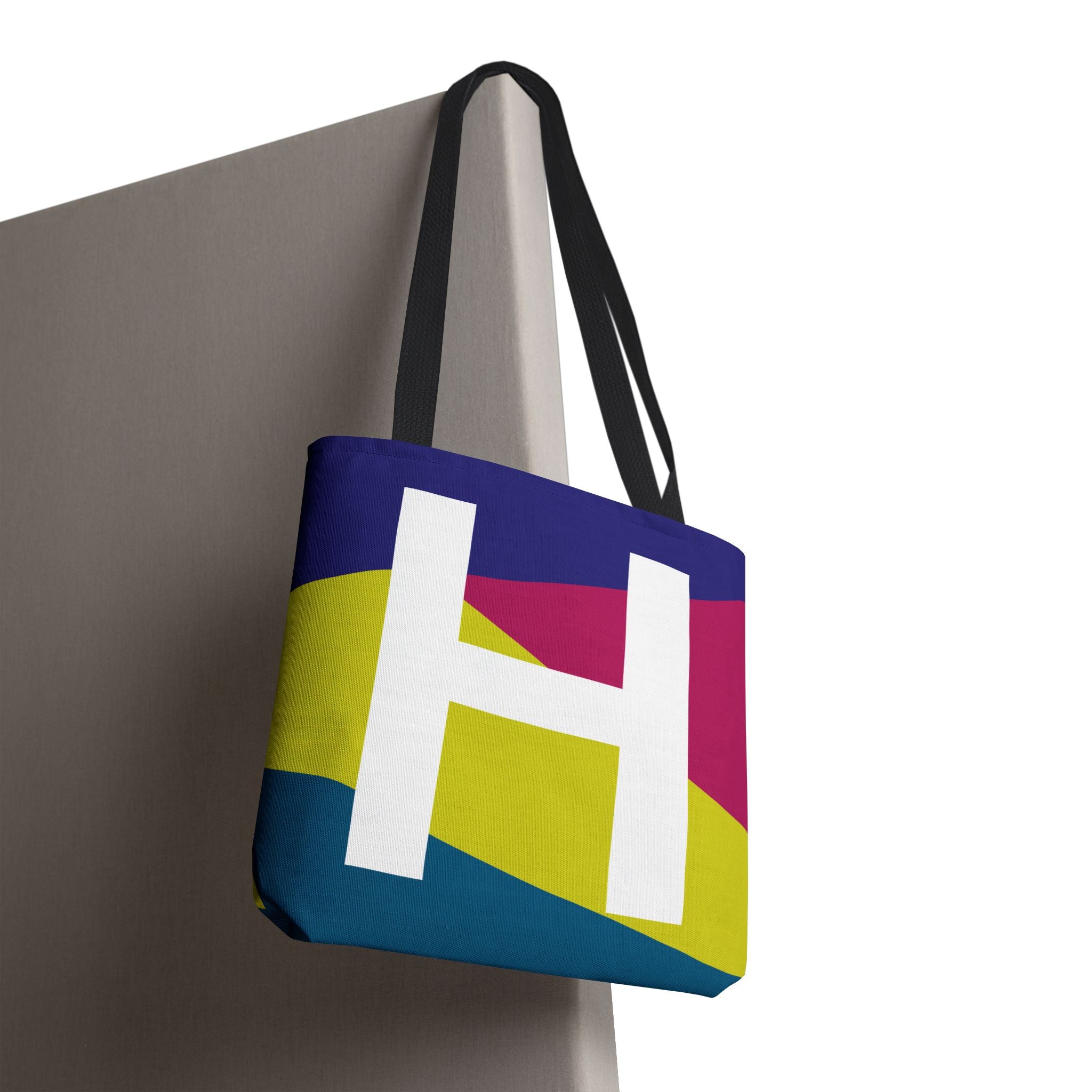 Monogram 'H' Colorblock Tote Bag — Personalized Initial H Shoulder Tote