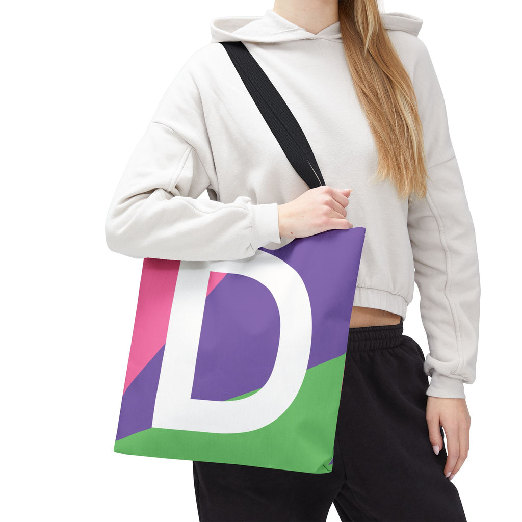 Monogram 'D' Colorblock Tote Bag — Personalized Initial D Shoulder Tote
