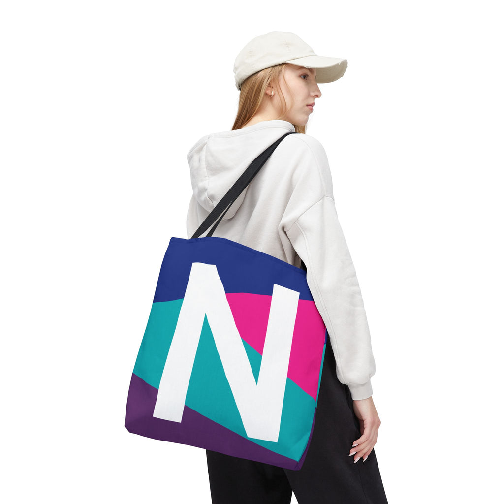 Monogram 'N' Colorblock Tote Bag — Personalized Initial N Shoulder Tote