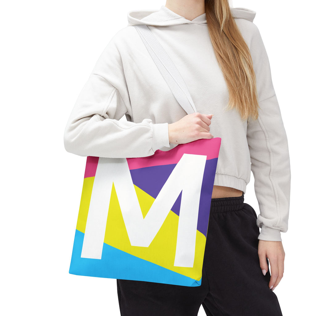 Monogram 'M' Colorblock Tote Bag — Personalized Initial M Shoulder Tote