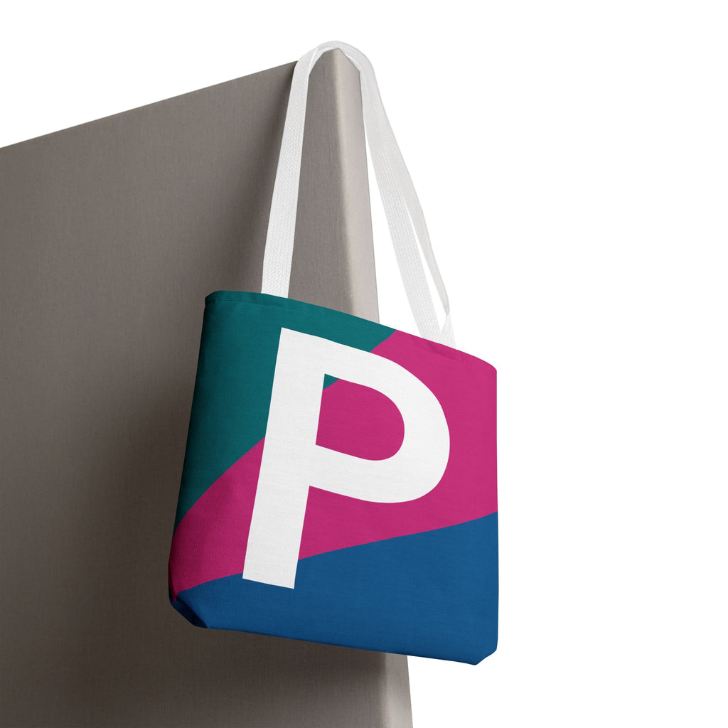 Monogram 'P' Colorblock Tote Bag — Personalized Initial P Shoulder Tote
