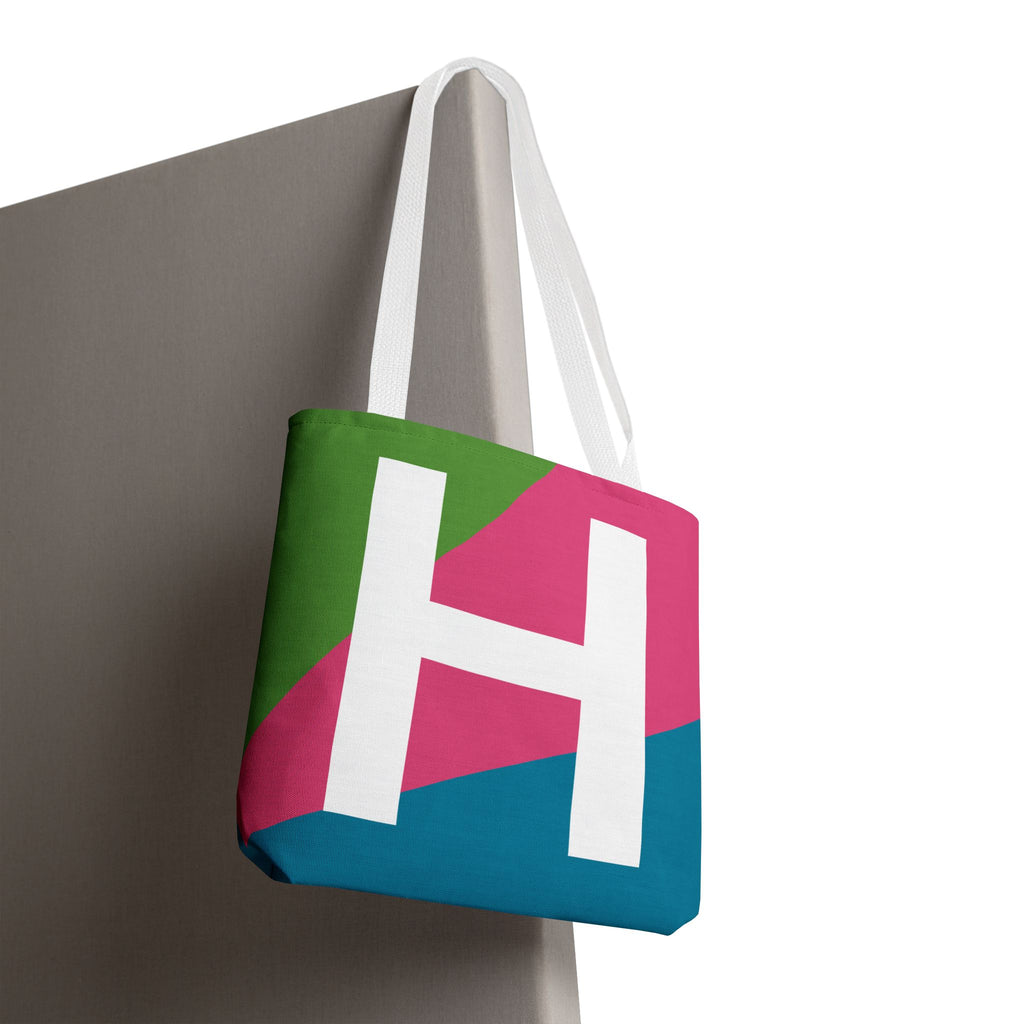 Monogram 'H' Colorblock Tote Bag — Personalized Initial H Shoulder Tote