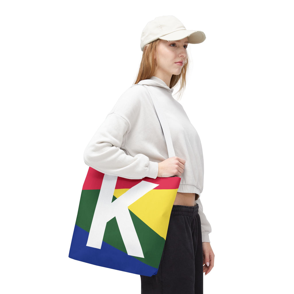Monogram 'K' Colorblock Tote Bag — Personalized Initial K Shoulder Tote