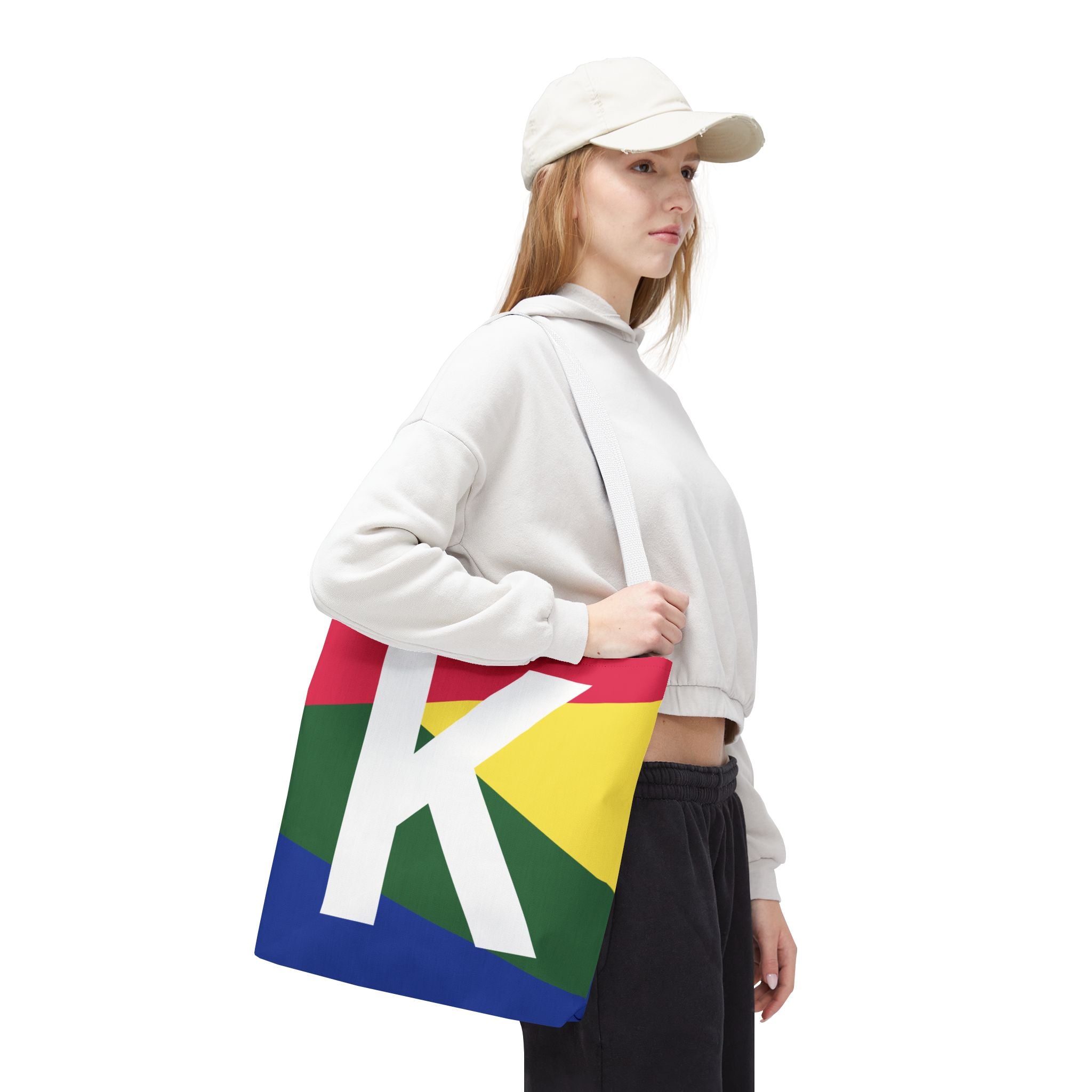 Monogram 'K' Colorblock Tote Bag — Personalized Initial K Shoulder Tote