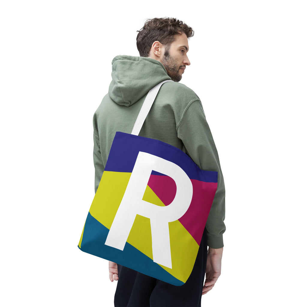 Monogram 'R' Colorblock Tote Bag — Personalized Initial R Shoulder Tote
