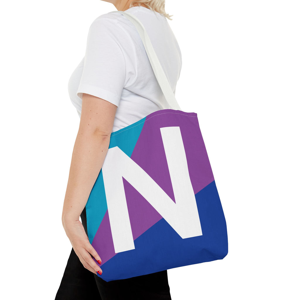 Monogram 'N' Colorblock Tote Bag — Personalized Initial N Shoulder Tote