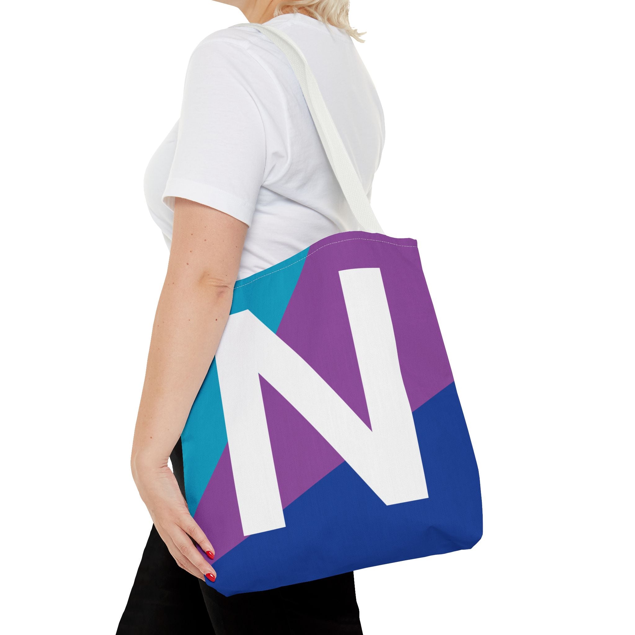 Monogram 'N' Colorblock Tote Bag — Personalized Initial N Shoulder Tote