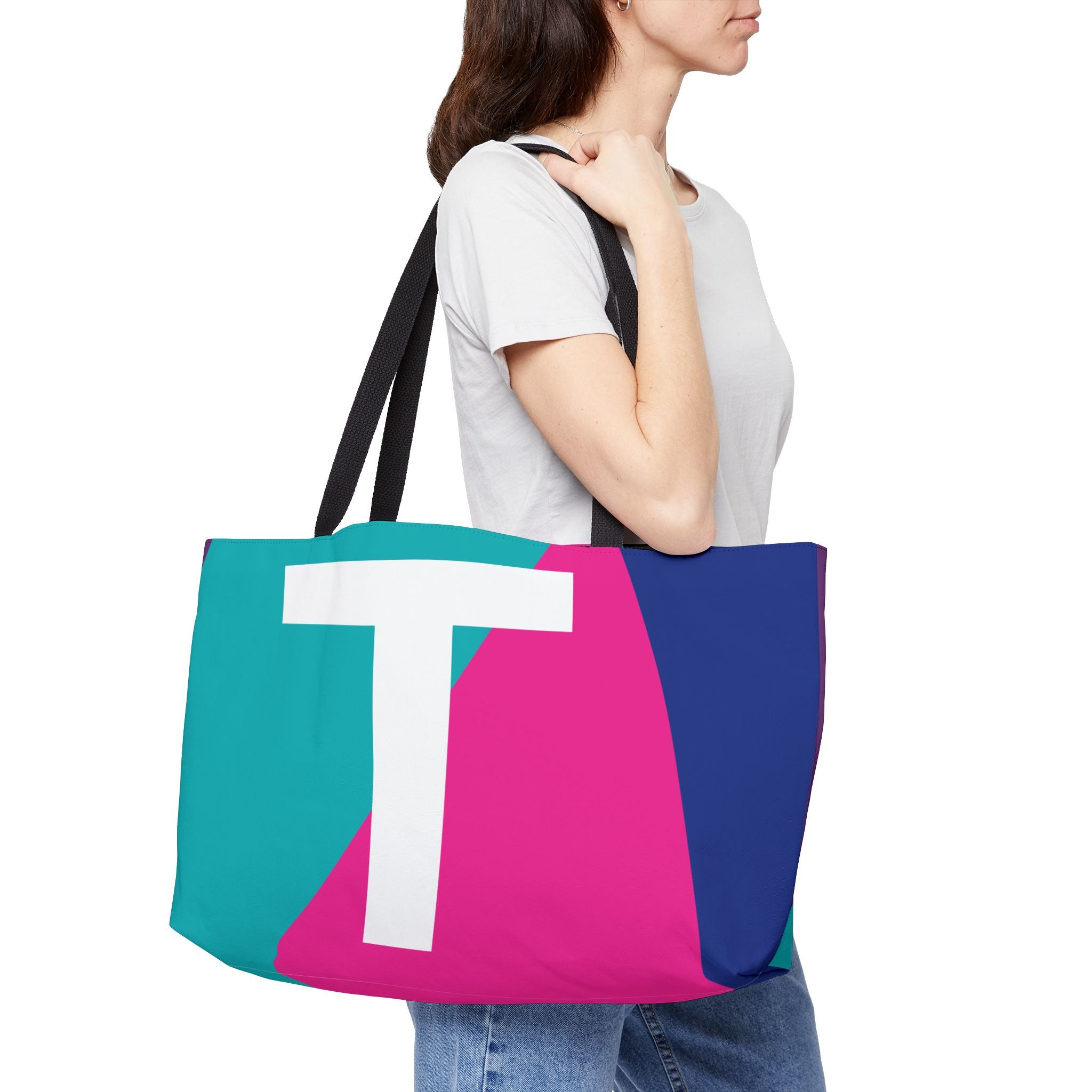 Personalized 'T' Colorblock Tote Bag — Monogram Weekender Tote