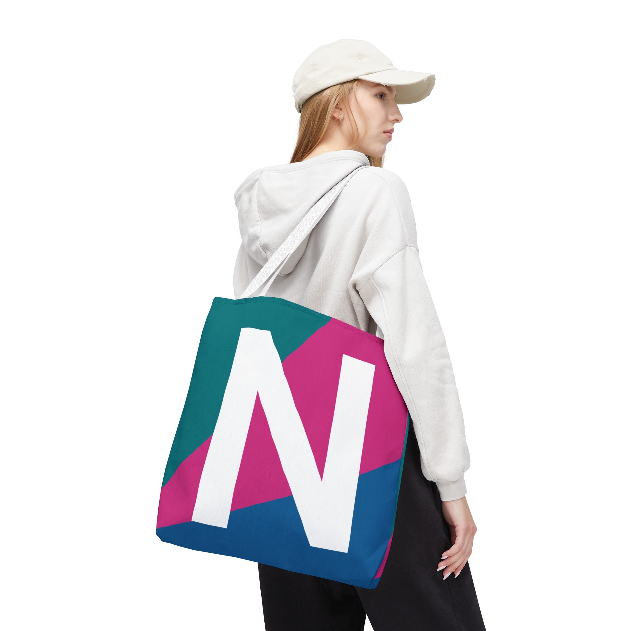 Monogram 'N' Colorblock Tote Bag — Personalized Initial N Shoulder Tote