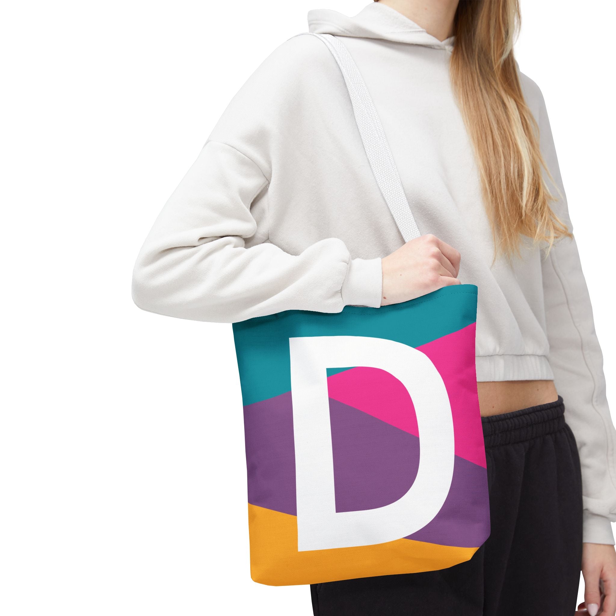 Monogram 'D' Colorblock Tote Bag — Personalized Initial D Shoulder Tote