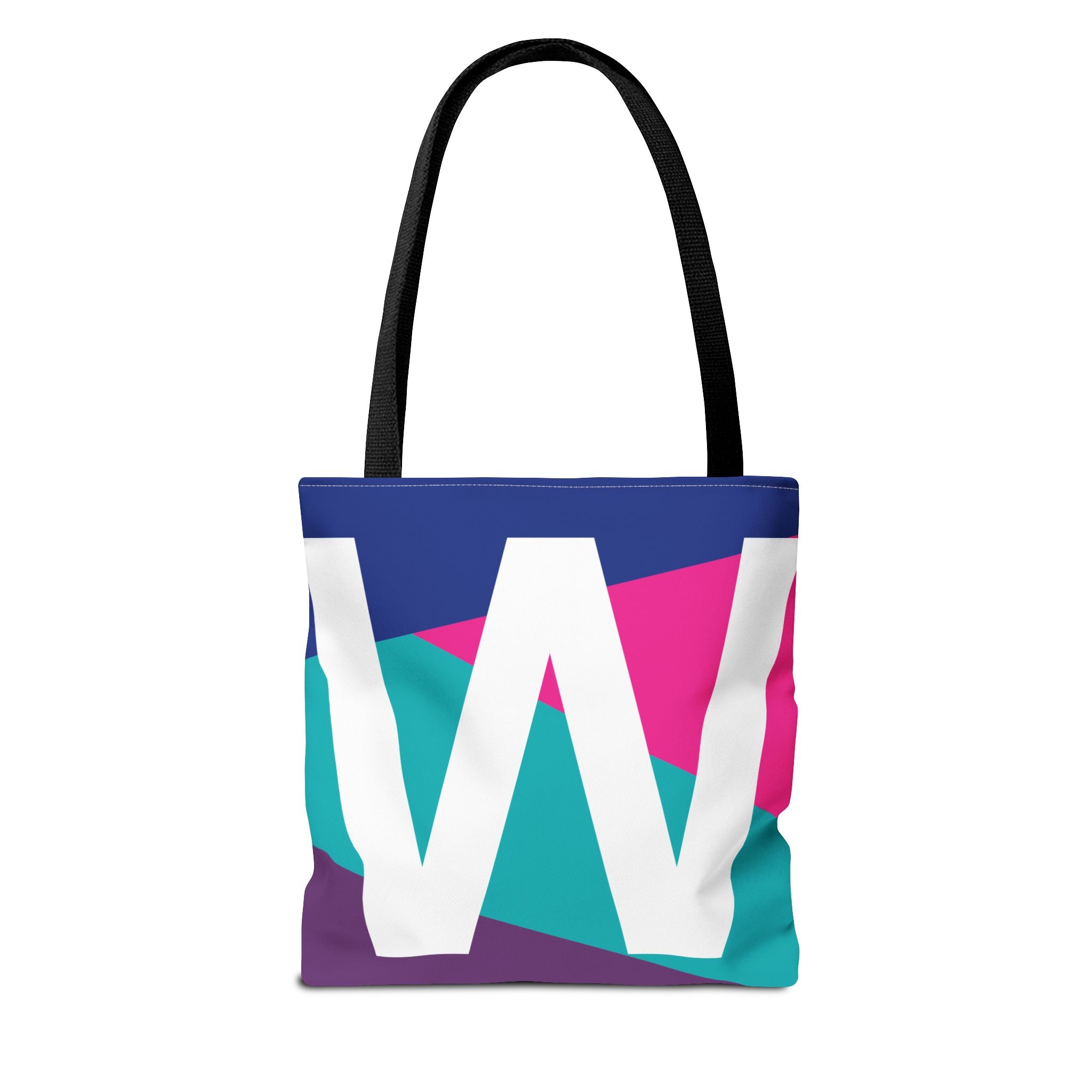 Monogram 'W' Colorblock Tote Bag — Personalized Initial W Shoulder Tote