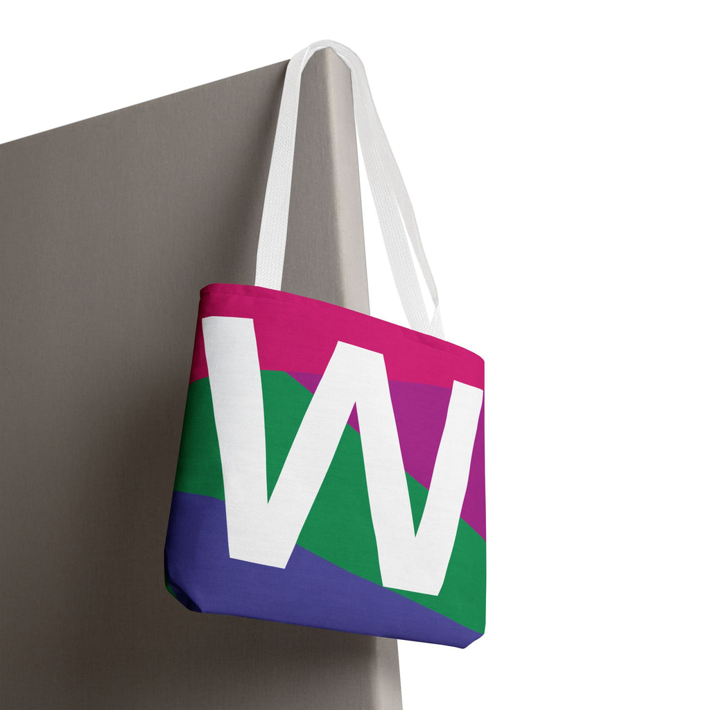 Monogram 'W' Colorblock Tote Bag — Personalized Initial W Shoulder Tote