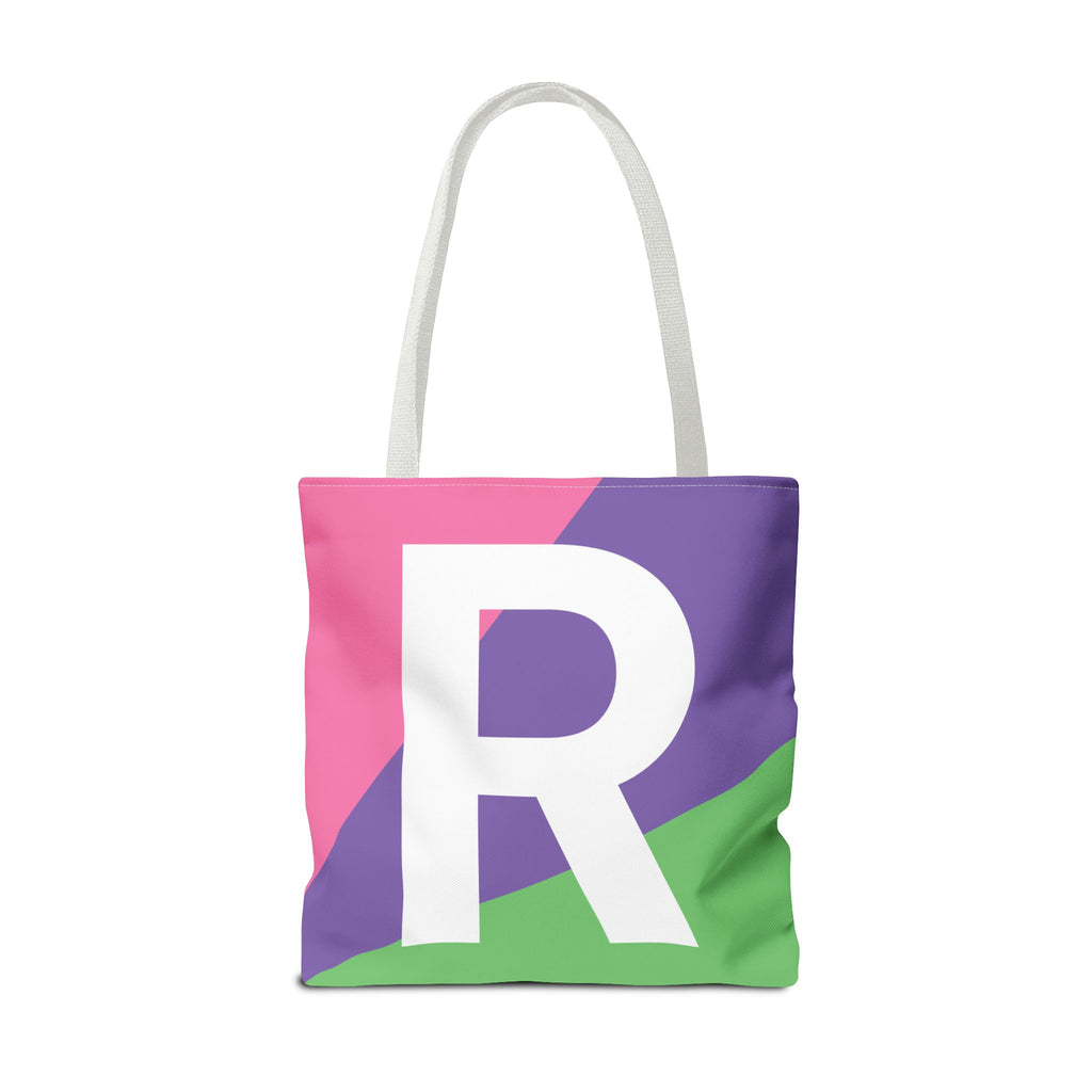 Monogram 'R' Colorblock Tote Bag — Personalized Initial R Shoulder Tote