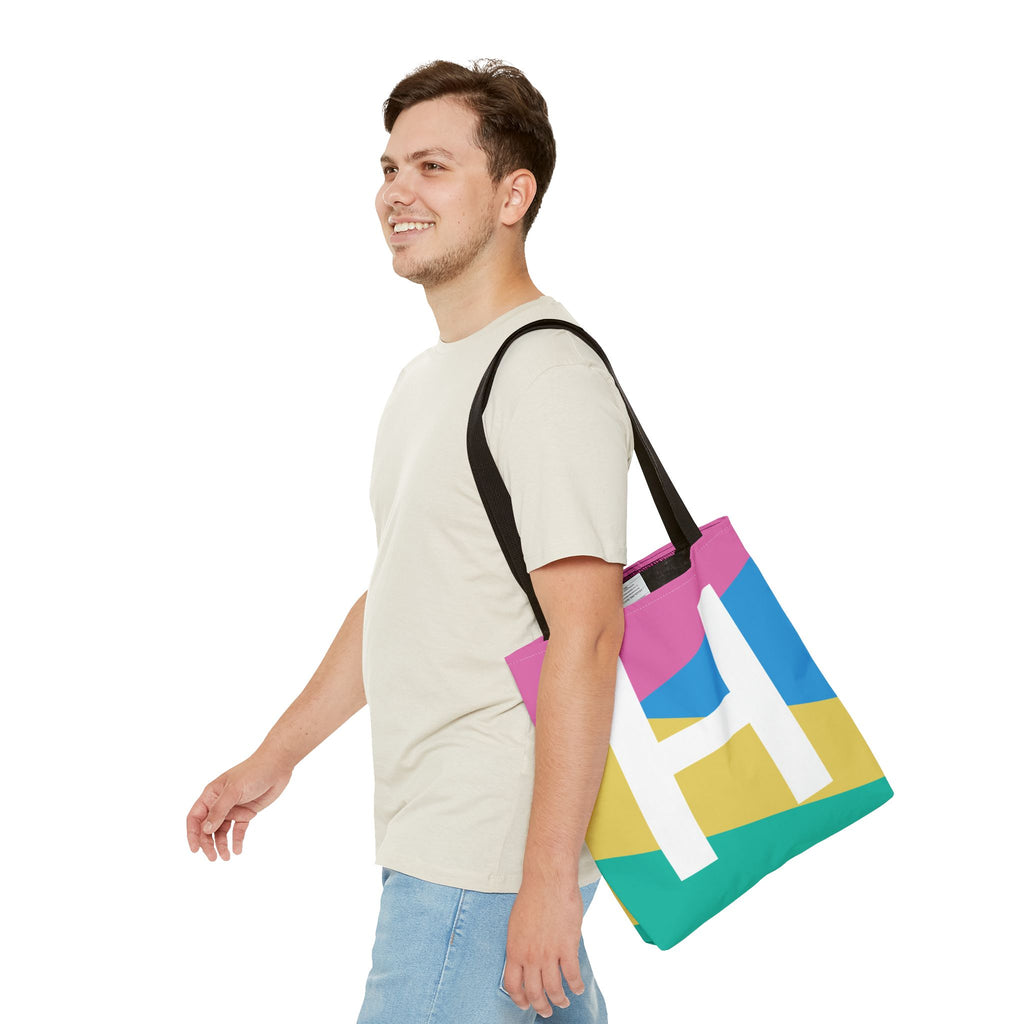 Monogram 'H' Colorblock Tote Bag — Personalized Initial H Shoulder Tote
