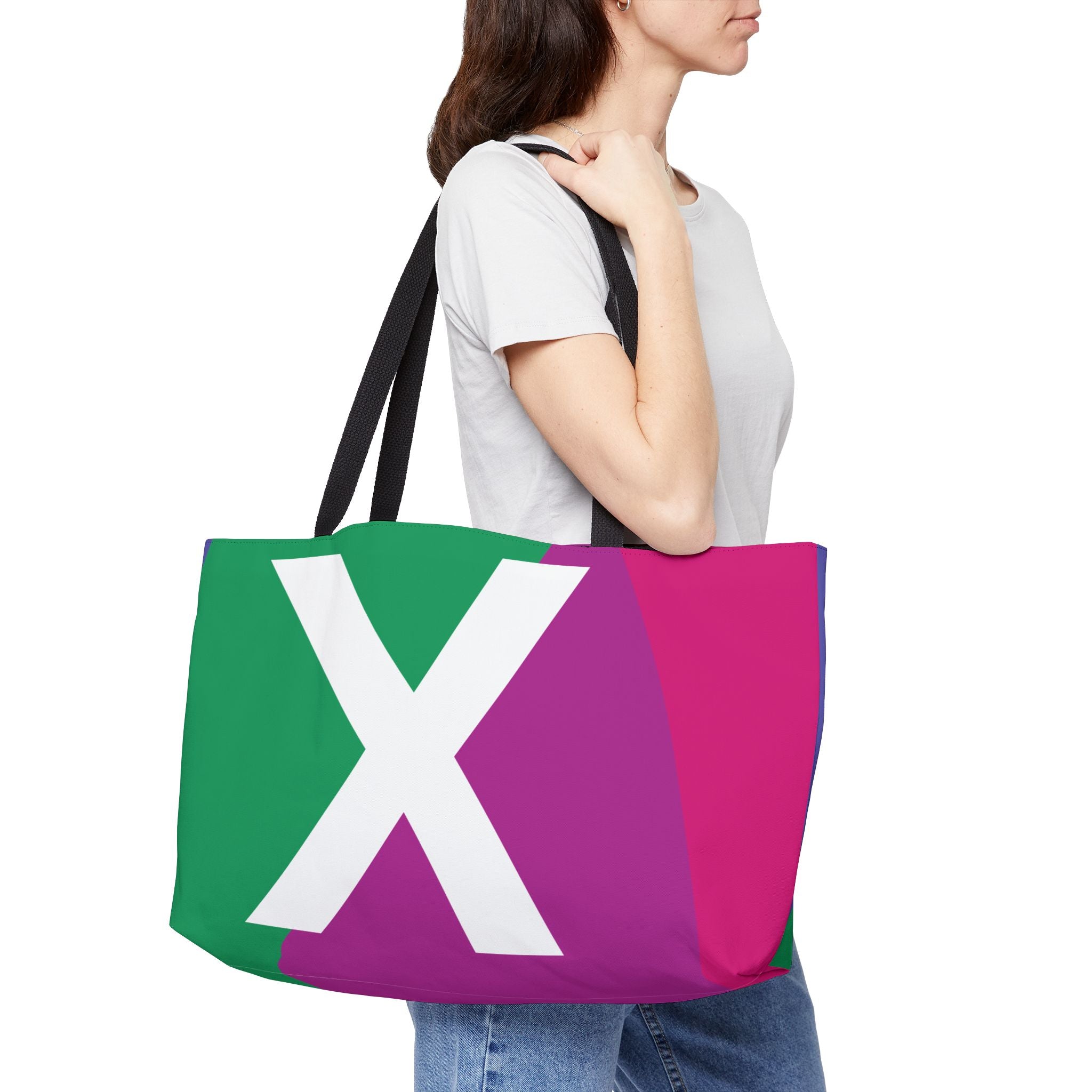 Personalized 'X' Colorblock Tote Bag — Monogram Weekender Tote