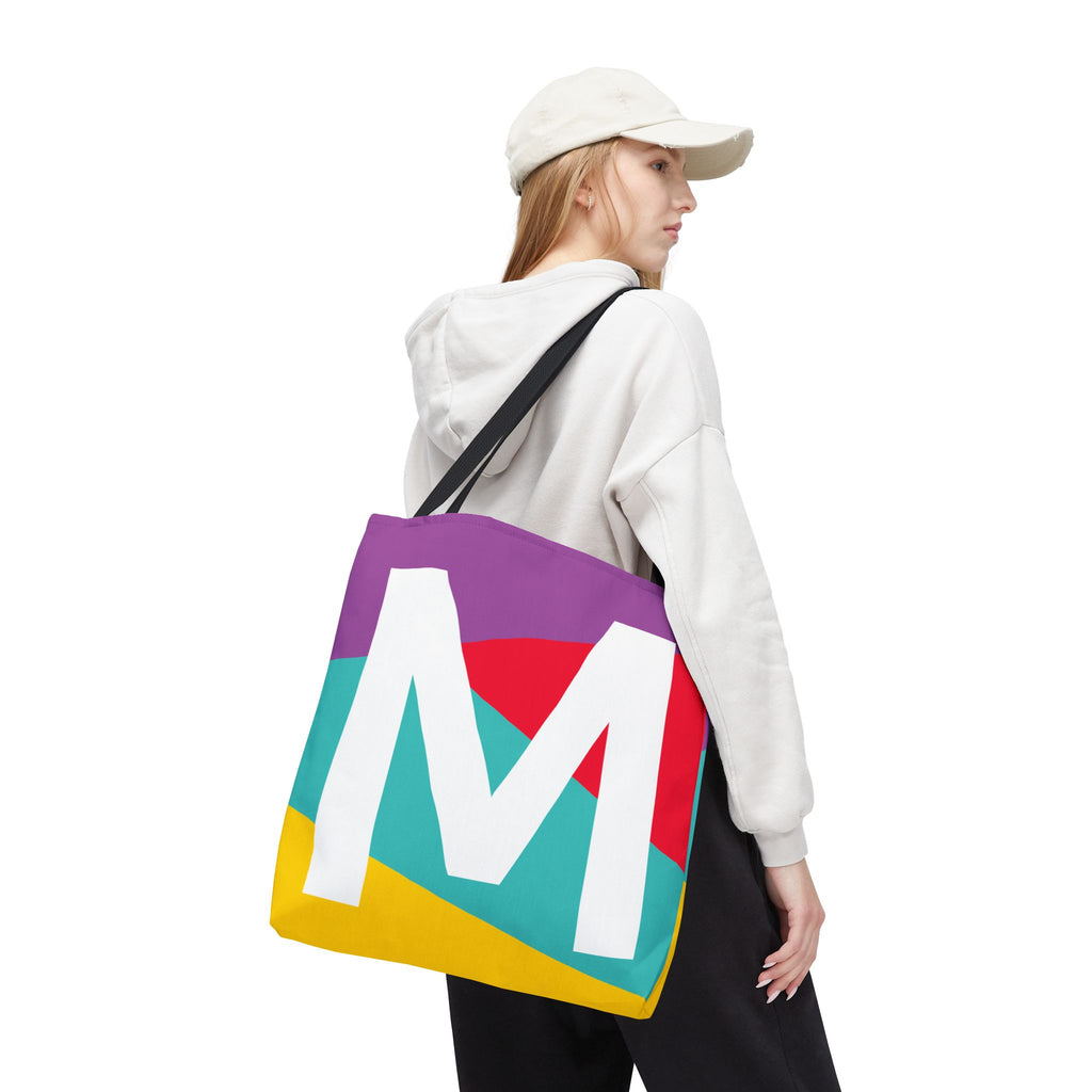 Monogram 'M' Colorblock Tote Bag — Personalized Initial M Shoulder Tote