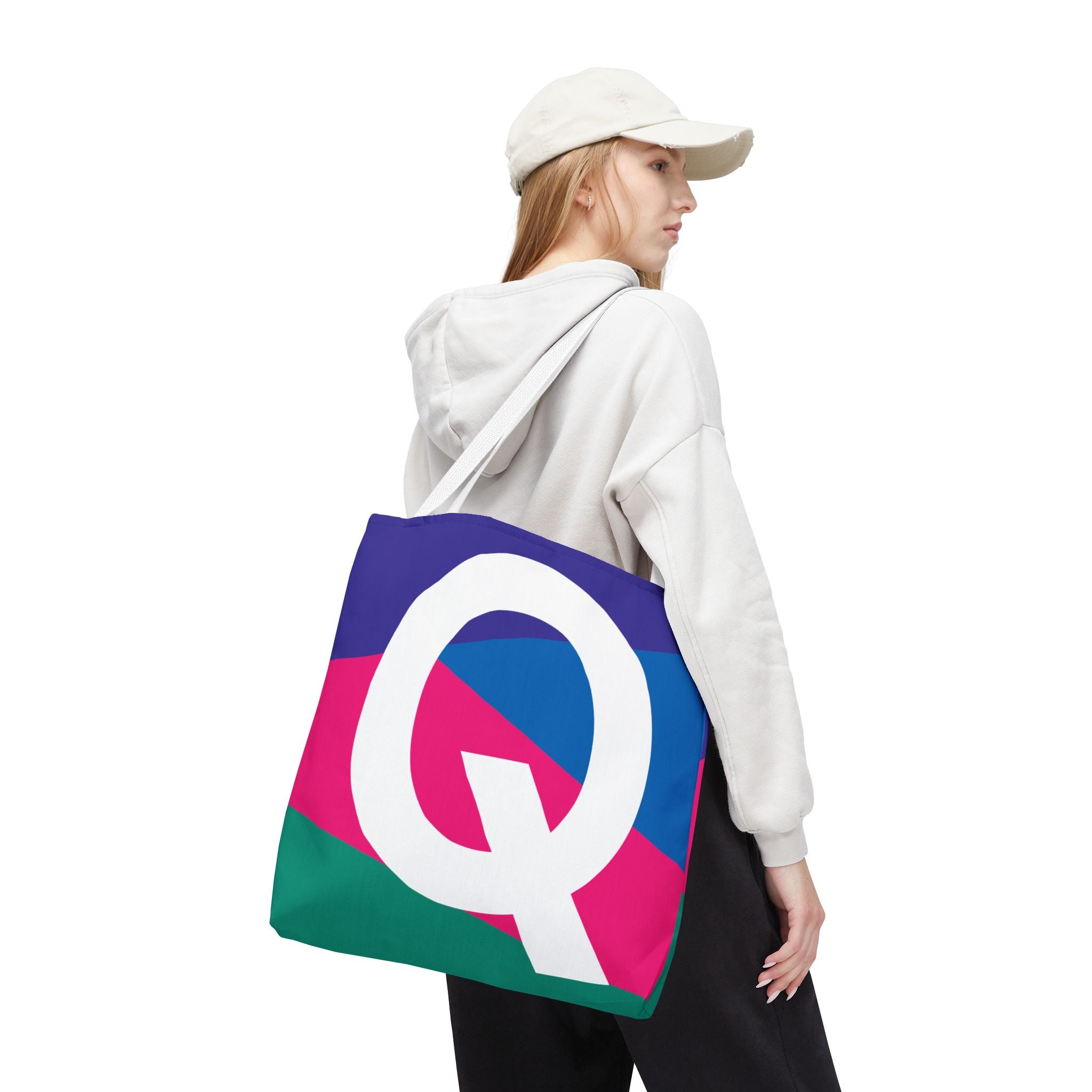 Monogram 'Q' Colorblock Tote Bag — Personalized Initial Q Shoulder Tote